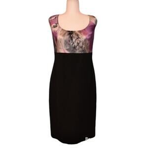 Elie Tahari Silk/Elastane Scoop Neck Sheath Dress - Black/Pink/Purple/Silver-12